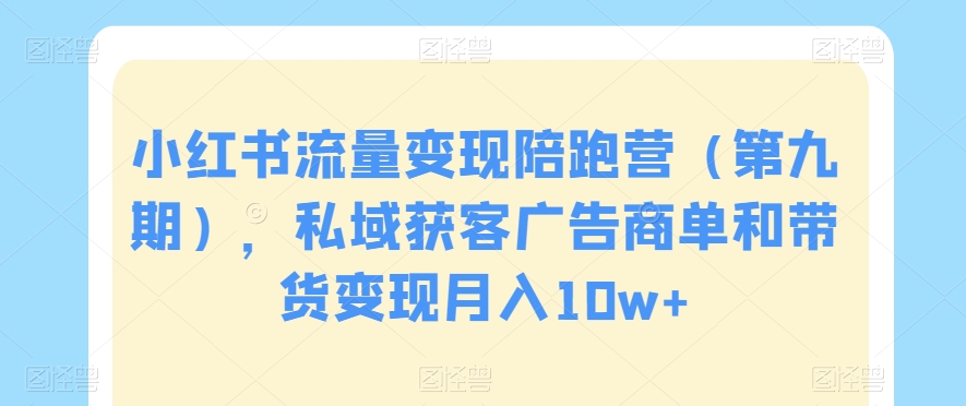 小红书流量变现陪跑营（第九期），私域获客广告商单和带货变现月入10w+-轻松搞定副业 - 高效赚钱方法和建议