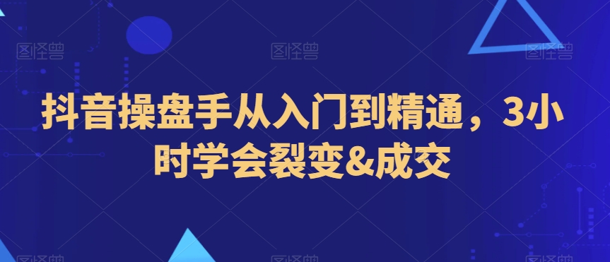 抖音操盘手从入门到精通，3小时学会裂变&成交-轻松搞定副业 - 高效赚钱方法和建议