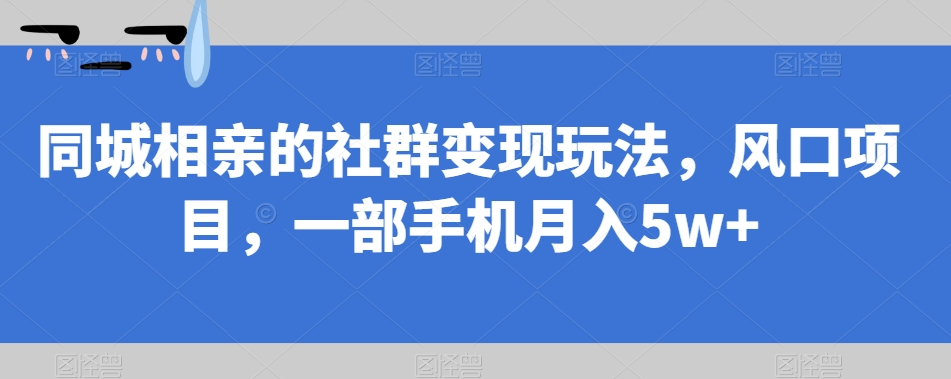 同城相亲的社群变现玩法，风口项目，一部手机月入5w+【揭秘】-轻松搞定副业 - 高效赚钱方法和建议