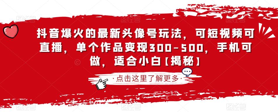 抖音爆火的最新头像号玩法，可短视频可直播，单个作品变现300-500，手机可做，适合小白【揭秘】-轻松搞定副业 - 高效赚钱方法和建议