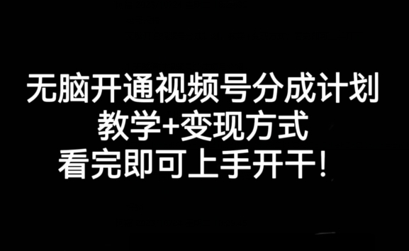 无脑开通视频号分成计划，教学+变现方式，看完即可上手开干!-轻松搞定副业 - 高效赚钱方法和建议