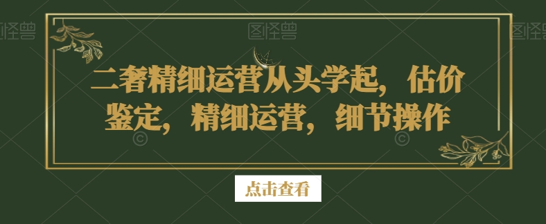 二奢精细运营从头学起，估价鉴定，精细运营，细节操作-轻松搞定副业 - 高效赚钱方法和建议