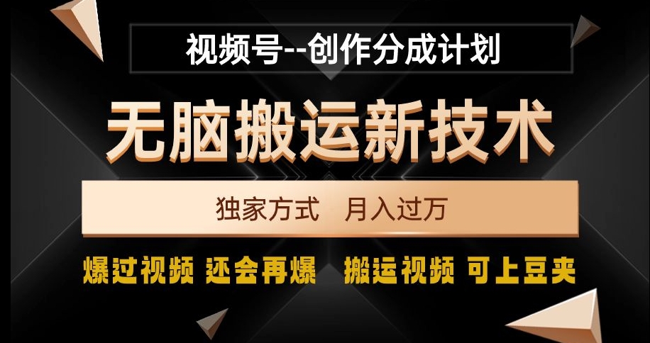 视频号无脑搬运新技术，破原创壕流量，独家方式，爆过视频，还会再爆【揭秘】-轻松搞定副业 - 高效赚钱方法和建议