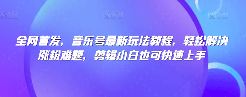 全网首发，音乐号最新玩法教程，轻松解决涨粉难题，剪辑小白也可快速上手-轻松搞定副业 - 高效赚钱方法和建议