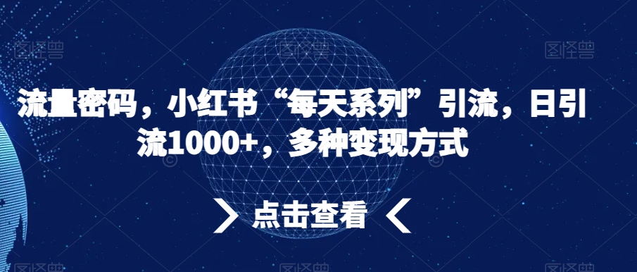 流量密码，小红书“每天系列”引流，日引流1000+，多种变现方式【揭秘】-轻松搞定副业 - 高效赚钱方法和建议