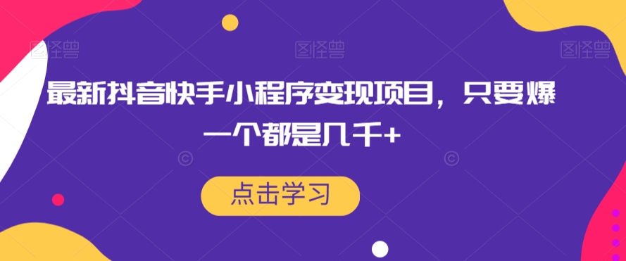 最新抖音快手小程序变现项目，只要爆一个都是几千+-轻松搞定副业 - 高效赚钱方法和建议