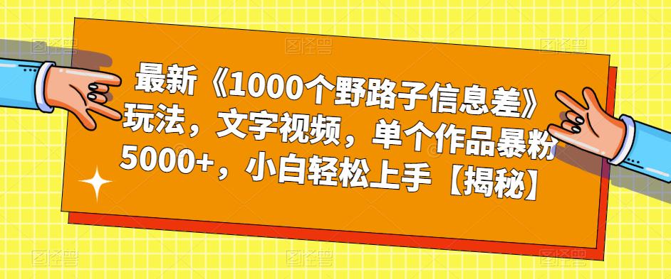 最新《1000个野路子信息差》玩法，文字视频，单个作品暴粉5000+，小白轻松上手【揭秘】-轻松搞定副业 - 高效赚钱方法和建议
