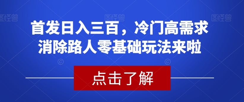 首发日入三百，冷门高需求消除路人零基础玩法来啦【揭秘】-轻松搞定副业 - 高效赚钱方法和建议
