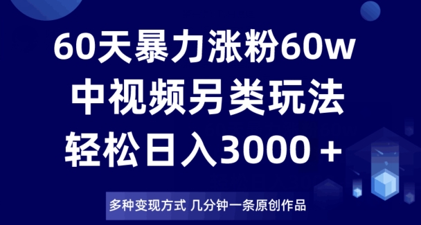 60天暴力涨粉60W，中视频另类玩法，日入3000＋，几分钟一条原创作品多种变现方式-轻松搞定副业 - 高效赚钱方法和建议