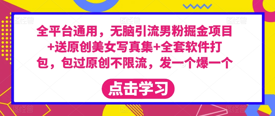全平台通用，无脑引流男粉掘金项目+送原创美女写真集+全套软件打包，包过原创不限流，发一个爆一个【揭秘】-轻松搞定副业 - 高效赚钱方法和建议