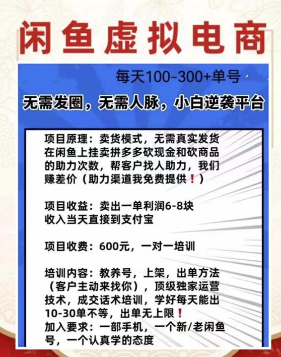 外边收费600多的闲鱼新玩法虚似电商之拼多多助力项目，单号100-300元-轻松搞定副业 - 高效赚钱方法和建议