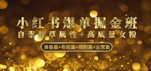 小红书爆单掘金班：自带种草属性+高质量女粉 准备篇+布局篇+规则篇+运营篇-轻松搞定副业 - 高效赚钱方法和建议