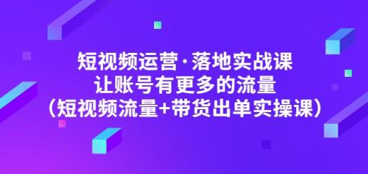 短视频运营·落地实战课 让账号有更多的流量（短视频流量+带货出单实操）-轻松搞定副业 - 高效赚钱方法和建议