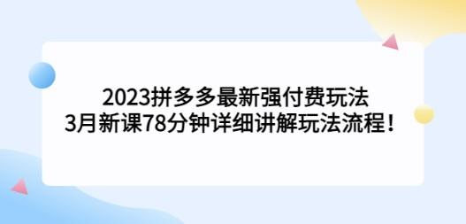 2023拼多多最新强付费玩法，3月新课78分钟详细讲解玩法流程！-轻松搞定副业 - 高效赚钱方法和建议