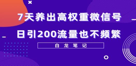 7天养出高权重微信号，日引200流量也不频繁，方法价值3680元-轻松搞定副业 - 高效赚钱方法和建议