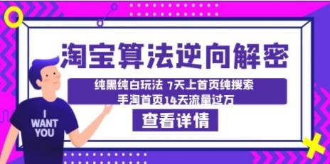 淘宝算法·逆向解密：纯黑纯白玩法 7天上首页纯搜索 手淘首页14天流量过万-轻松搞定副业 - 高效赚钱方法和建议