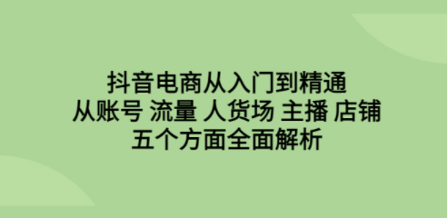 抖音电商从入门到精通，从账号 流量 人货场 主播 店铺五个方面全面解析-轻松搞定副业 - 高效赚钱方法和建议