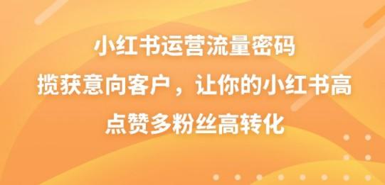 小红书运营流量密码，揽获意向客户，让你的小红书高点赞多粉丝高转化-轻松搞定副业 - 高效赚钱方法和建议