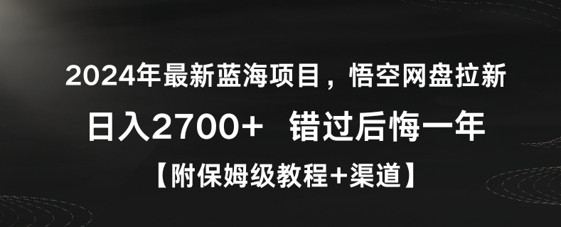 2024年最新蓝海项目，悟空网盘拉新，日入2700+错过后悔一年【附保姆级教程+渠道】【揭秘】-轻松搞定副业 - 高效赚钱方法和建议