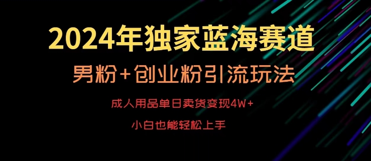2024年独家蓝海赛道，成人用品单日卖货变现4W+，男粉+创业粉引流玩法，不愁搞不到流量【揭秘】-轻松搞定副业 - 高效赚钱方法和建议
