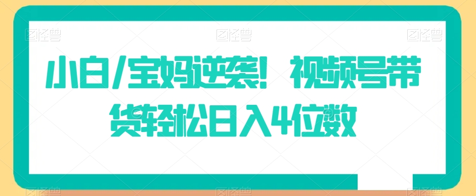 小白/宝妈逆袭！视频号带货轻松日入4位数【揭秘】-轻松搞定副业 - 高效赚钱方法和建议