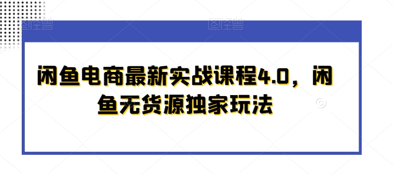 闲鱼电商最新实战课程4.0，闲鱼无货源独家玩法-轻松搞定副业 - 高效赚钱方法和建议