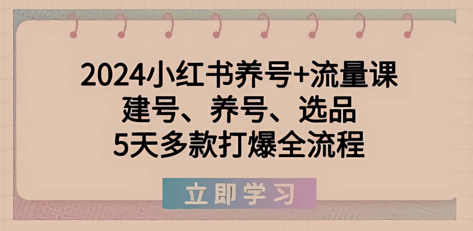 2024小红书养号+流量课：建号、养号、选品，5天多款爆品打爆全流程！2024小红书养号+流量课-轻松搞定副业 - 高效赚钱方法和建议
