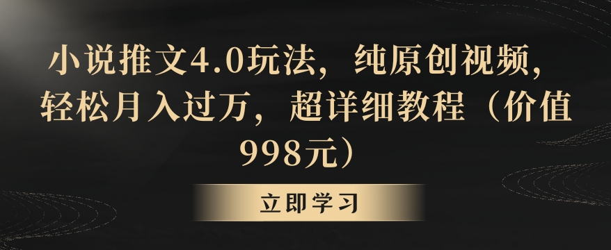小说推文4.0玩法，纯原创视频，轻松月入过万，超详细教程（价值998元）【揭秘】-轻松搞定副业 - 高效赚钱方法和建议