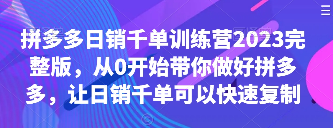拼多多日销千单训练营2023完整版，从0开始带你做好拼多多，让日销千单可以快速复制-轻松搞定副业 - 高效赚钱方法和建议