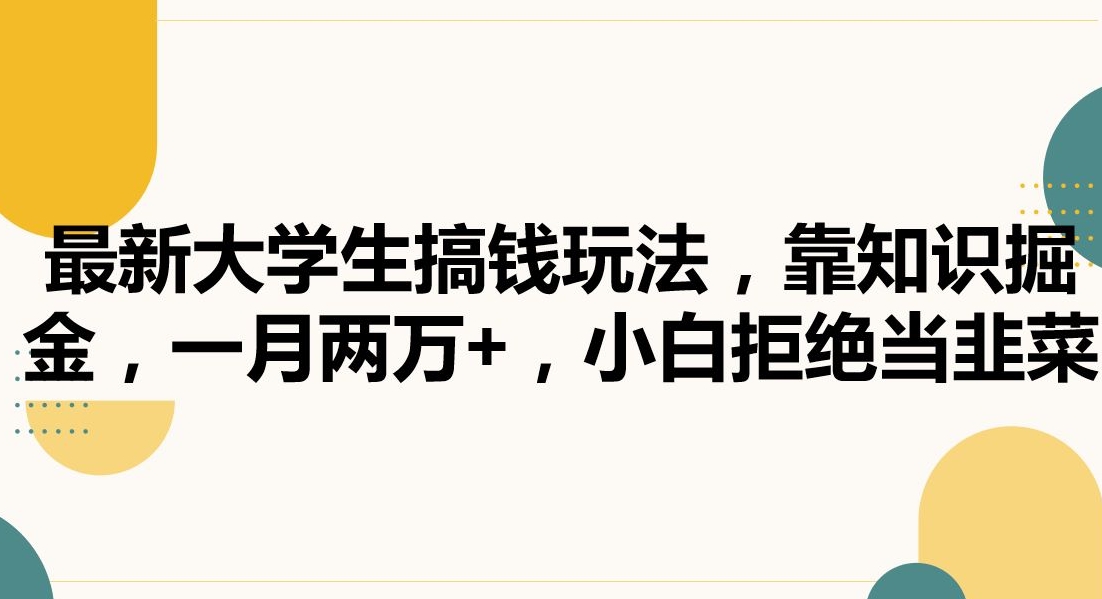 最新大学生搞钱玩法，靠知识掘金，一月两万+，小白拒绝当韭菜【揭秘】-轻松搞定副业 - 高效赚钱方法和建议