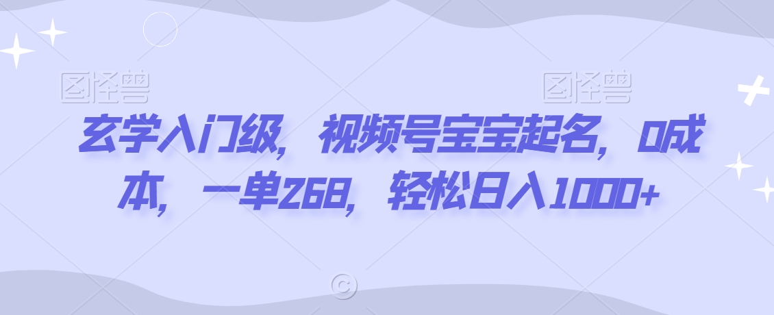 玄学入门级，视频号宝宝起名，0成本，一单268，轻松日入1000+【揭秘】-轻松搞定副业 - 高效赚钱方法和建议