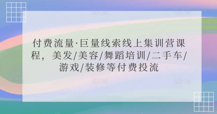 付费流量·巨量线索线上集训营课程，美发/美容/舞蹈培训/二手车/游戏/装修等付费投流-轻松搞定副业 - 高效赚钱方法和建议