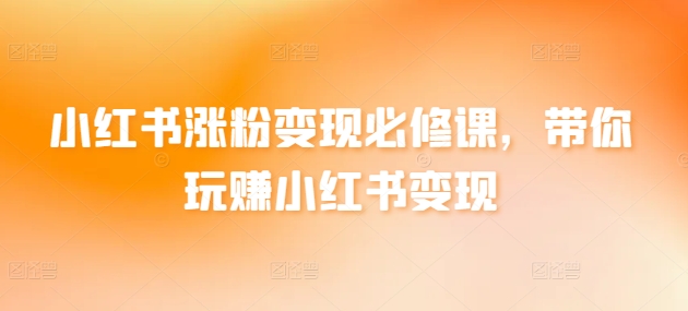 小红书涨粉变现必修课，带你玩赚小红书变现-轻松搞定副业 - 高效赚钱方法和建议