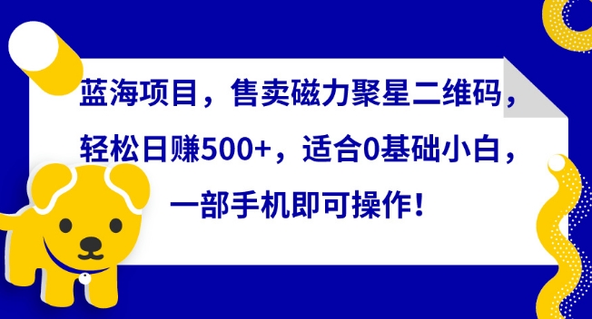 蓝海项目，售卖磁力聚星二维码，轻松日赚500+，适合0基础小白，一部手机即可操作【揭秘】-轻松搞定副业 - 高效赚钱方法和建议