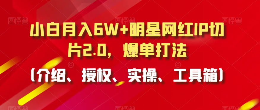 小白月入6W+明星网红IP切片2.0，爆单打法（介绍、授权、实操、工具箱）【揭秘】-轻松搞定副业 - 高效赚钱方法和建议