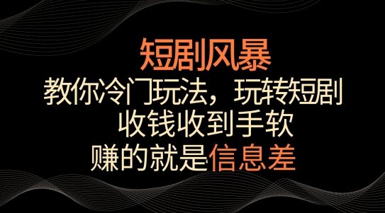 短剧风暴，教你冷门玩法，玩转短剧，收钱收到手软【揭秘】-轻松搞定副业 - 高效赚钱方法和建议