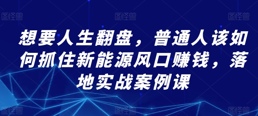 想要人生翻盘，普通人该如何抓住新能源风口赚钱，落地实战案例课-轻松搞定副业 - 高效赚钱方法和建议