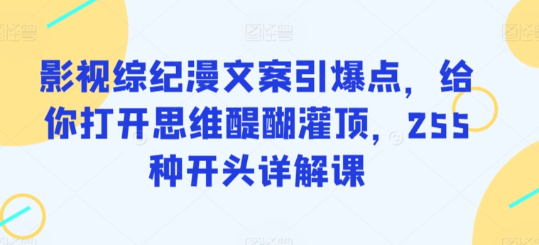 影视综纪漫文案引爆点，给你打开思维醍醐灌顶，255种开头详解课-轻松搞定副业 - 高效赚钱方法和建议