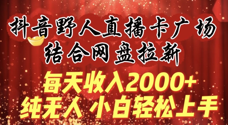 每天收入2000+，抖音野人直播卡广场，结合网盘拉新，纯无人，小白轻松上手【揭秘】-轻松搞定副业 - 高效赚钱方法和建议