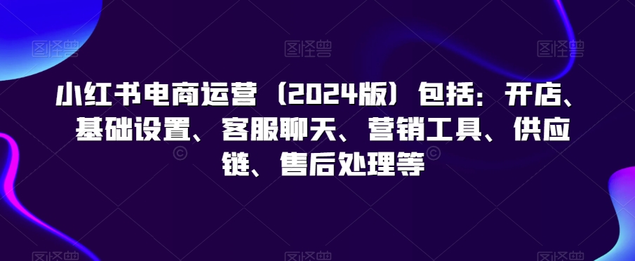 小红书电商运营（2024版）包括：开店、基础设置、客服聊天、营销工具、供应链、售后处理等-轻松搞定副业 - 高效赚钱方法和建议