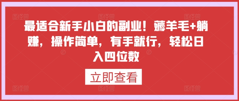 最适合新手小白的副业！薅羊毛+躺赚，操作简单，有手就行，轻松日入四位数【揭秘】-轻松搞定副业 - 高效赚钱方法和建议