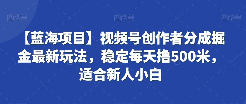 【蓝海项目】视频号创作者分成掘金最新玩法，稳定每天撸500米，适合新人小白【揭秘】-轻松搞定副业 - 高效赚钱方法和建议