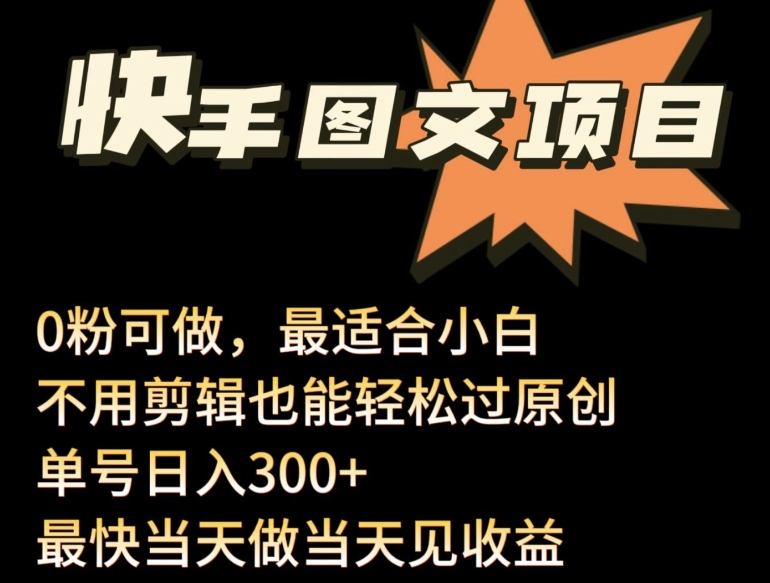 24年最新快手图文带货项目，零粉可做，不用剪辑轻松过原创单号轻松日入300+【揭秘】-轻松搞定副业 - 高效赚钱方法和建议