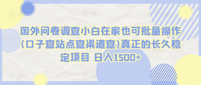 国外问卷调查小白在家也可批量操作(口子查站点查渠道查)真正的长久稳定项目 日入1500+【揭秘】-轻松搞定副业 - 高效赚钱方法和建议