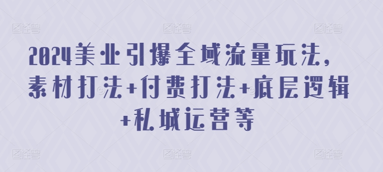 2024美业引爆全域流量玩法，素材打法 付费打法 底层逻辑 私城运营等-轻松搞定副业 - 高效赚钱方法和建议