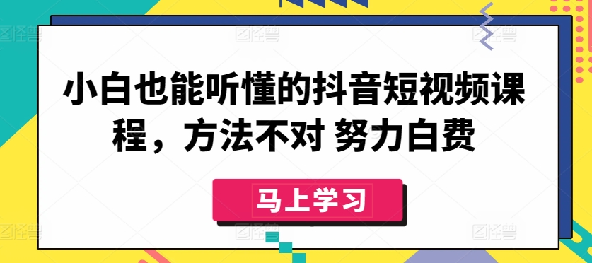 小白也能听懂的抖音短视频课程，方法不对 努力白费-轻松搞定副业 - 高效赚钱方法和建议