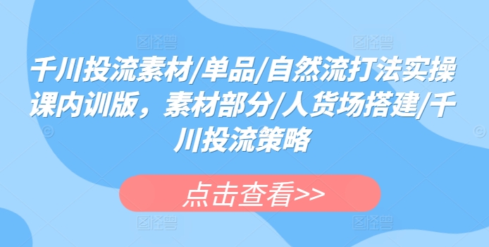 千川投流素材/单品/自然流打法实操课内训版，素材部分/人货场搭建/千川投流策略-轻松搞定副业 - 高效赚钱方法和建议