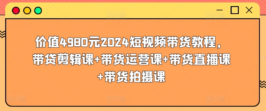价值4980元2024短视频带货教程，带贷剪辑课+带货运营课+带货直播课+带货拍摄课-轻松搞定副业 - 高效赚钱方法和建议