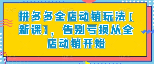 拼多多全店动销玩法【新课】，告别亏损从全店动销开始-轻松搞定副业 - 高效赚钱方法和建议