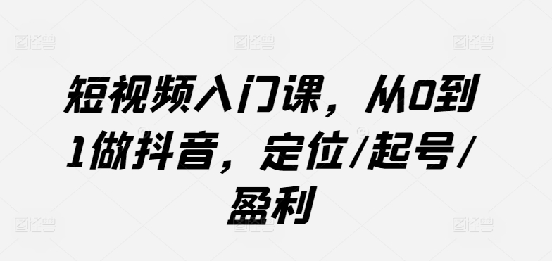 短视频入门课，从0到1做抖音，定位/起号/盈利-轻松搞定副业 - 高效赚钱方法和建议